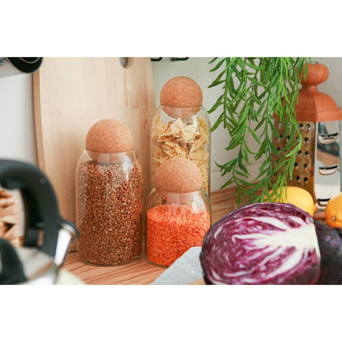 Банки стеклянные для хранения сыпучих продуктов Magistro &laquo;Эко&raquo;, 3 предмета: 450/700/1000 мл, с пробковой крышкой