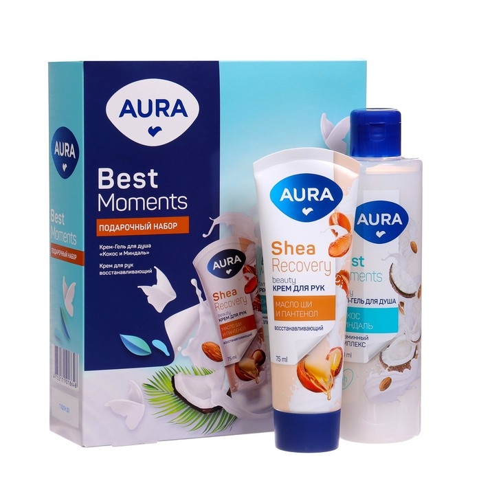 Подарочный набор косметики AURA Подарочный набор косметики AURA "Кокос и Миндаль: крем-гель для душа, 250 мл + крем для рук, 75 мл