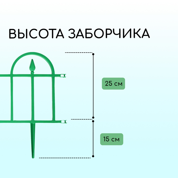 Ограждение декоративное, 40 &times; 310 см, 5 секций, пластик, зелёное