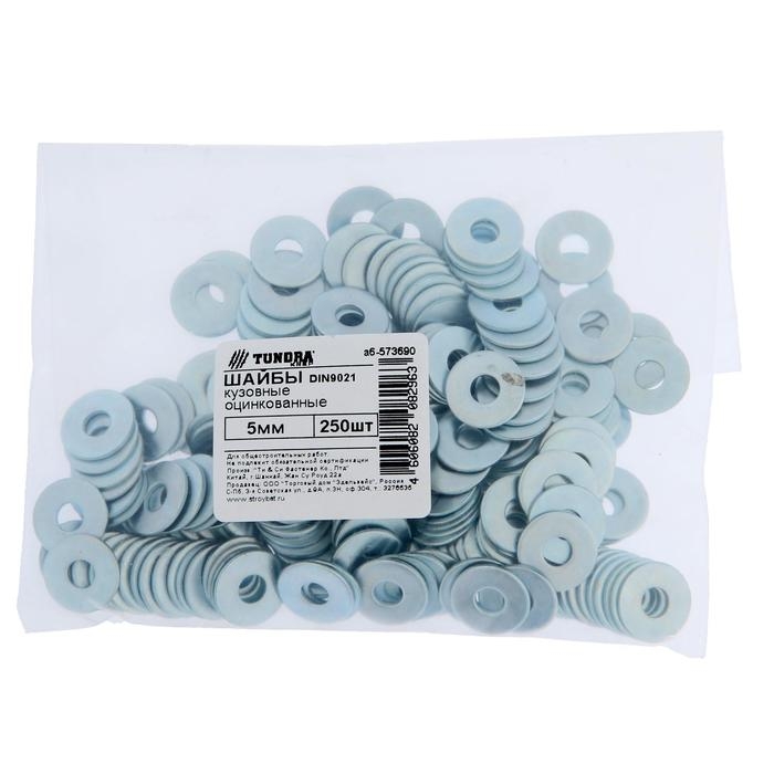 Шайба ТУНДРА, кузовная, увеличенная, DIN 9021, оцинкованная, М5, 250 шт Шайба ТУНДРА, кузовная, увеличенная, DIN 9021, оцинкованная, М5, 250 шт