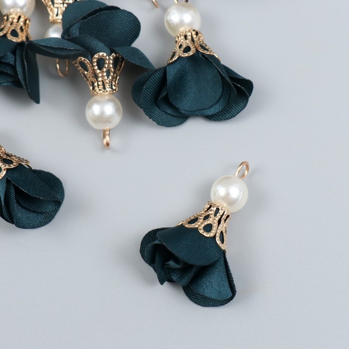 Декор для творчества текстиль Декор для творчества текстиль "Цветок с жемчужиной. Хвойный" набор 10 шт 2,5 см