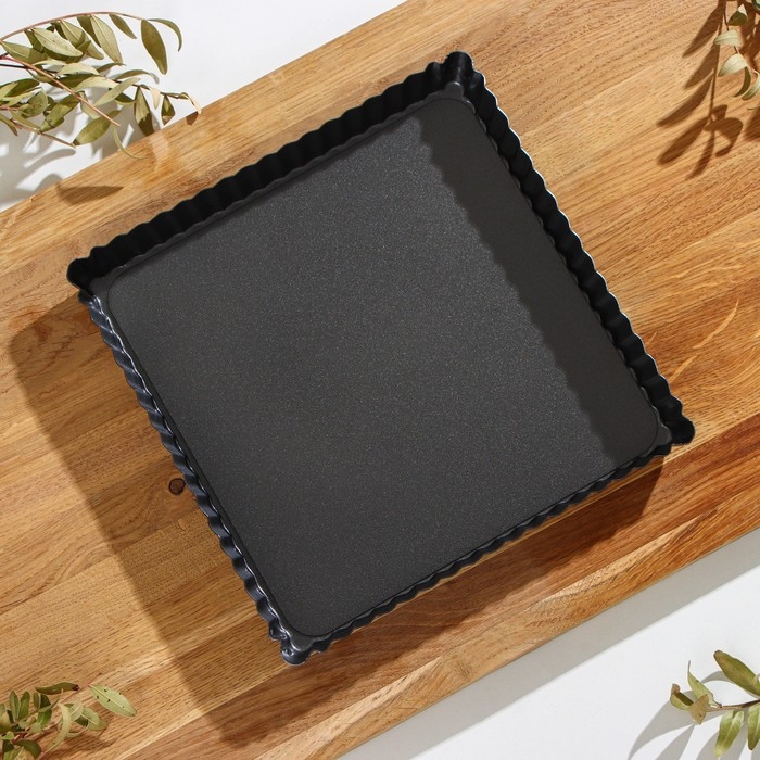 Форма для выпечки Доляна «Жаклин. Рифлёный квадрат», 21×2,5 см, съёмное дно, антипригарное покрытие, цвет чёрный Форма для выпечки Доляна «Жаклин. Рифлёный квадрат», 21×2,5 см, съёмное дно, антипригарное покрытие, цвет чёрный