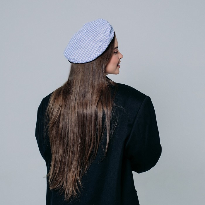 Берет в клетку, цвет голубой, р-р 56см Берет в клетку, цвет голубой, р-р 56см