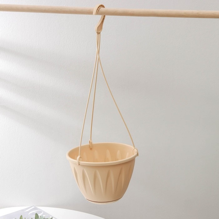 Кашпо для цветов подвесное «Алиция», 3 л, с поддоном, цвет белая глина Кашпо для цветов подвесное «Алиция», 3 л, с поддоном, цвет белая глина