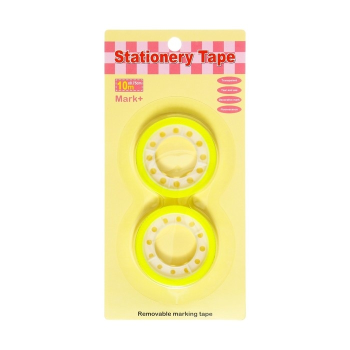 Набор 2 штуки, клейкая лента текстовыделительная (отклеиваемая) 75 мм х 10м, зелёный флуоресцентный