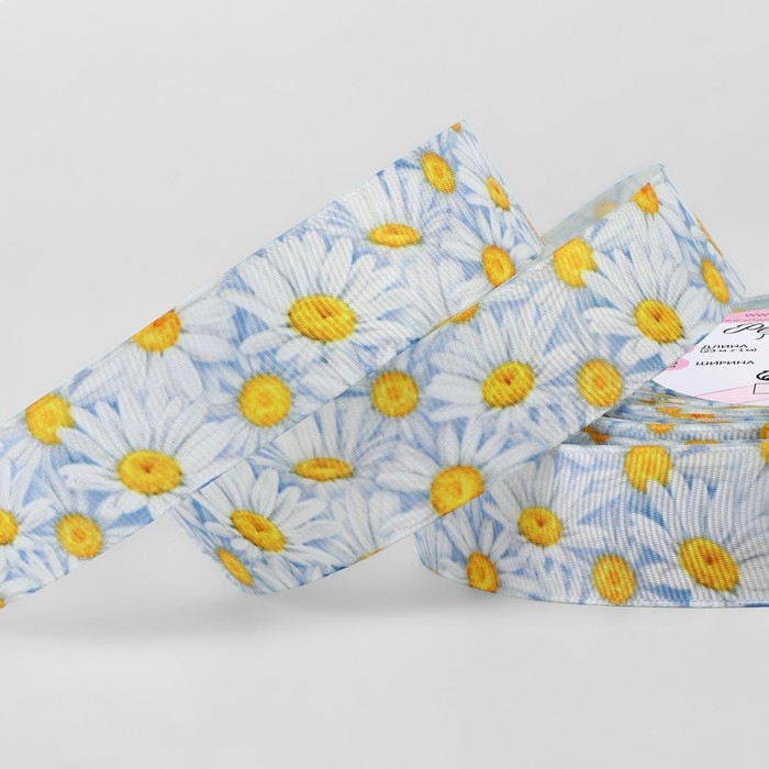 Лента репсовая &laquo;Ромашки&raquo;, 25 мм, 23 &plusmn; 1 м, разноцветная