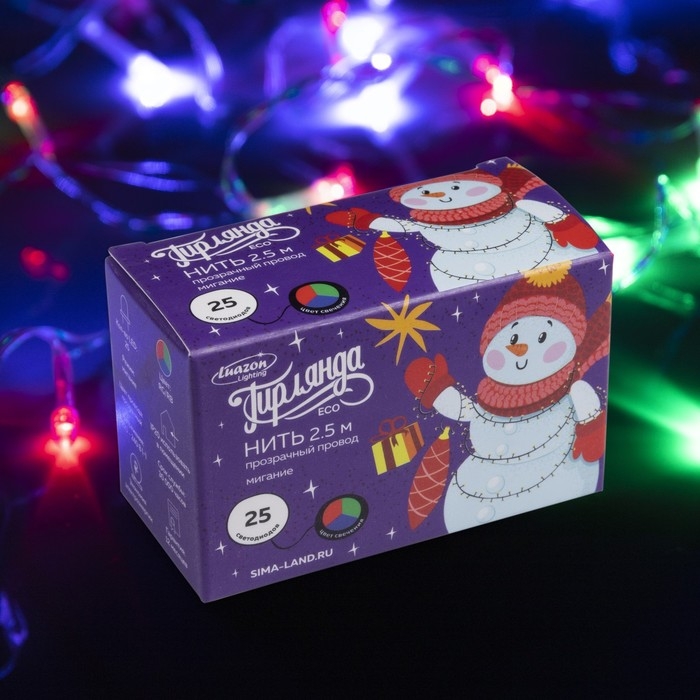 Гирлянда «Нить» 2.5 м, IP20, прозрачная нить, 25 LED, свечение RG/RB, мигание, 220 В Гирлянда «Нить» 2.5 м, IP20, прозрачная нить, 25 LED, свечение RG/RB, мигание, 220 В