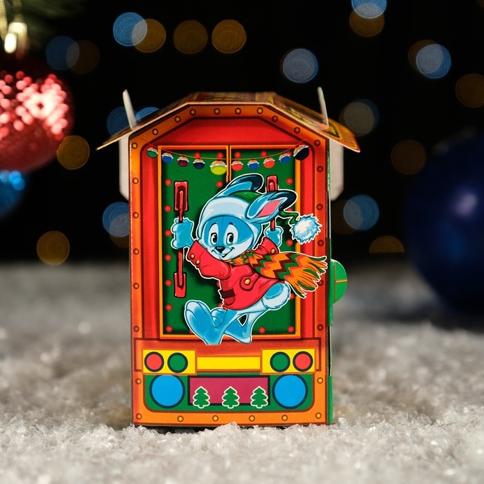 Новый год. Подарочная коробка "Паровозик малый в зеленом", 17 х 7,5 х 12 см.