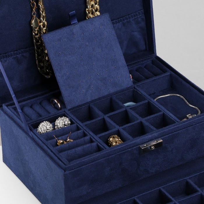 Подставка для украшений &laquo;Шкатулка&raquo; 2-х уровневая, флок, 24,5&times;17&times;12 см, цвет синий