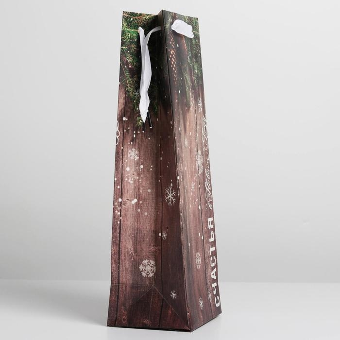 Пакет подарочный новогодний ламинированный под бутылку &laquo;Счастье в Новом году&raquo;, 13 x 36 x 10 см, Новый год