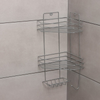 Полка угловая с мыльницей и вешалкой 2-х ярусная, 25,5&times;42,5 см, цвет хром