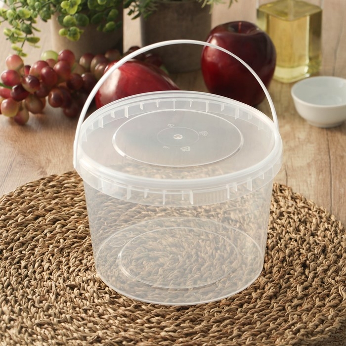 Ведро пластиковое одноразовое с крышкой &laquo;Для солений&raquo;, 2 л, d=17,3 см, прозрачное, 100 шт/уп