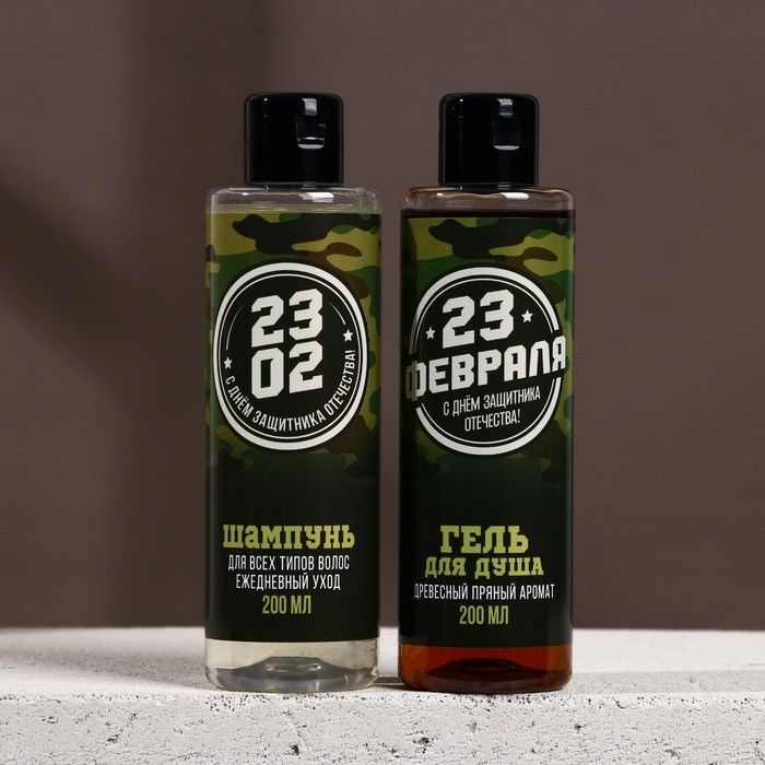 Подарочный набор косметики &laquo;С 23 Февраля!&raquo;, гель для душа 200 мл и шампунь для волос 200 мл, HARD LINE