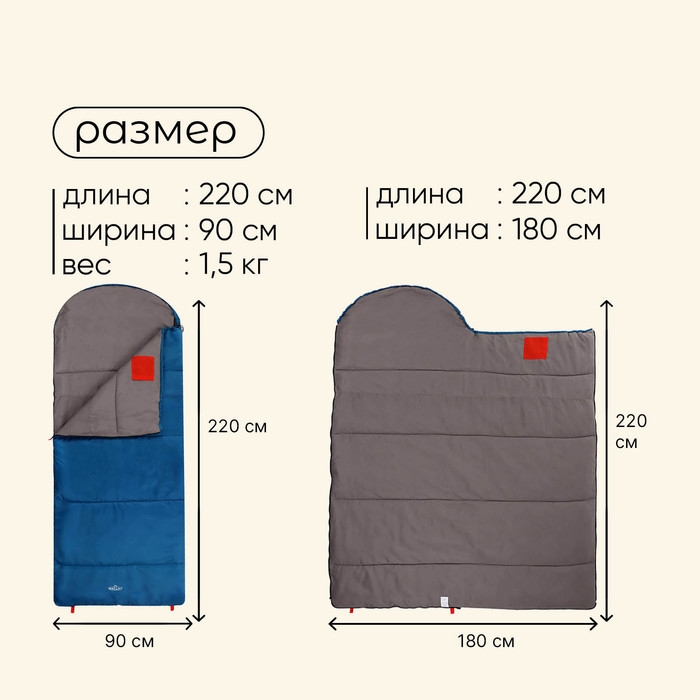 Спальный мешок maclay camping comfort summer, одеяло, 2 слоя, правый, 220х90 см, +10/+25&deg;С