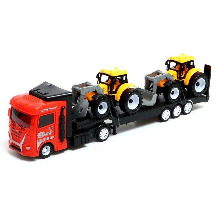 Грузовик инерционный «Автовоз», с 2 тракторами, цвет МИКС Грузовик инерционный «Автовоз», с 2 тракторами, цвет МИКС