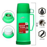 Термос 450 мл, со стеклянной колбой, с кружкой, 12 х 25 см, зеленый