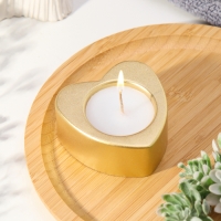 Свеча "Сердце малое. Мрамор" в подсвечнике из гипса, 7х3см,золото Свеча "Сердце малое. Мрамор" в подсвечнике из гипса, 7х3см,золото