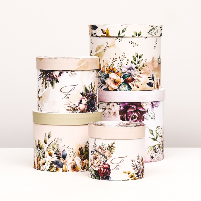 Набор шляпных коробок 5 в 1 Набор шляпных коробок 5 в 1 "Пёстрые цветы" , 22 х 19,5 , 14 х 13 см