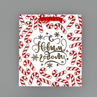 Пакет подарочный новогодний ламинированный &laquo;Новогодние леденцы&raquo;, тиснение, M 30 х 26 х 9 см, Новый год