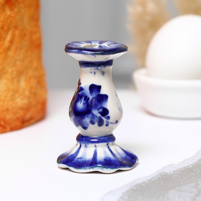 Подсвечник гжель «Церковный» бело-синий, керамика, Подсвечник гжель «Церковный» бело-синий, керамика,
