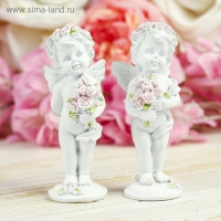 Сувенир полистоун "Ангел в розовом венке с букетом роз" МИКС 10,5х3,8х3,5 см