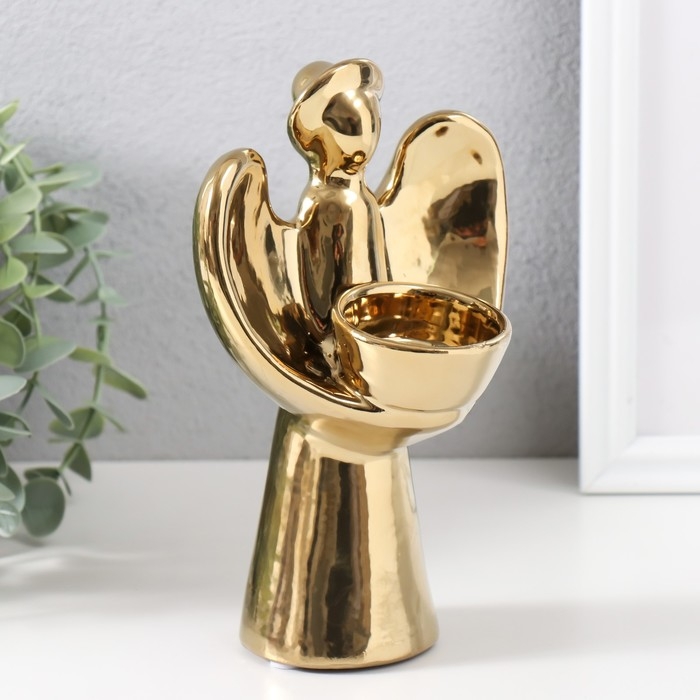 Подсвечник керамика на 1 свечу Подсвечник керамика на 1 свечу "Ангел с нимбом" d=4 см золото 11,5х10х18,5 см