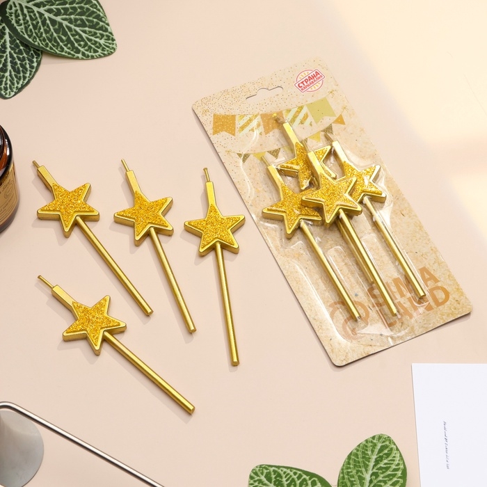 Набор свечей для торта, 4 шт Набор свечей для торта, 4 шт "Блестящие звезды", золотые