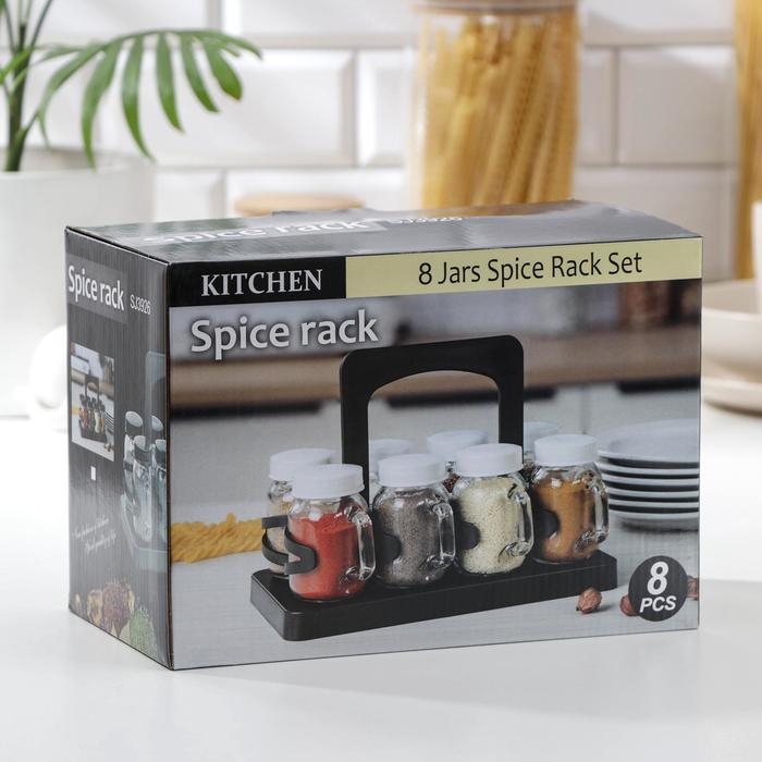 Набор для специй на подставке &laquo;Специи&raquo;, 120 мл, 7,5&times;5&times;8,5 см, 8 шт, цвет белый