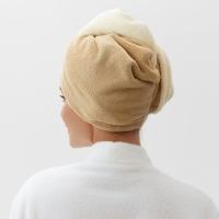 Чалма для сушки волос Этель &laquo;Двухцветная&raquo;, цв.бежевый/коричневый, 65*25 см, 100% п/э