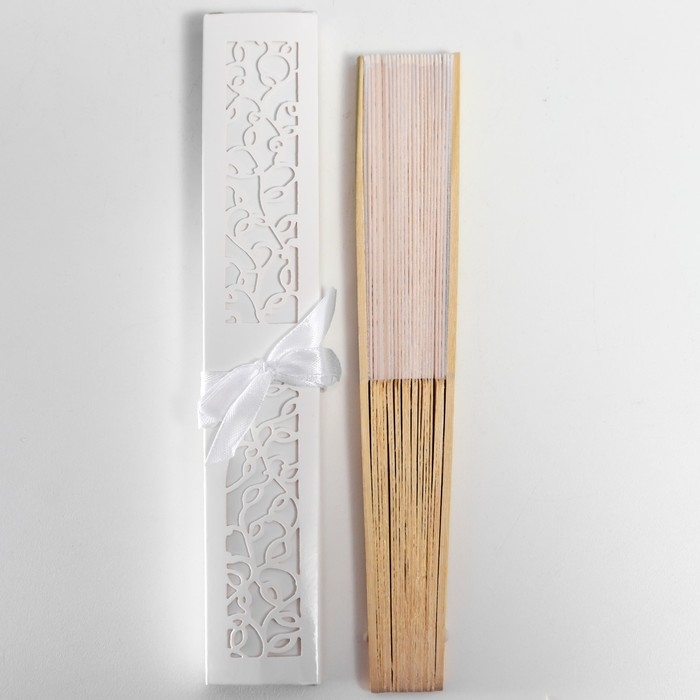 Веер бамбук, текстиль h=21 см "Моноцвет" в коробке, белый