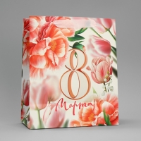Пакет подарочный ламинированный, упаковка, &laquo;С 8 марта&raquo;, цветы, ML 23 х 27 х 11.5 см