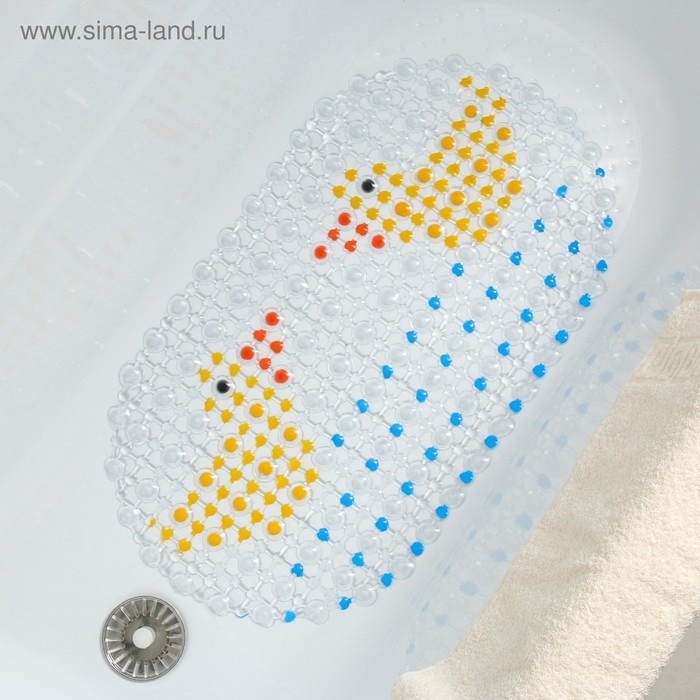 Коврик противоскользящий в ванну на присосках Доляна &laquo;Влюблённые уточки&raquo;, 35&times;65 см