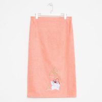 Килт женский для бани и сауны, цвет персиковый вышивка Снеговик, размер 80х150&plusmn;2 см, махра 300г/м 100% хлопок