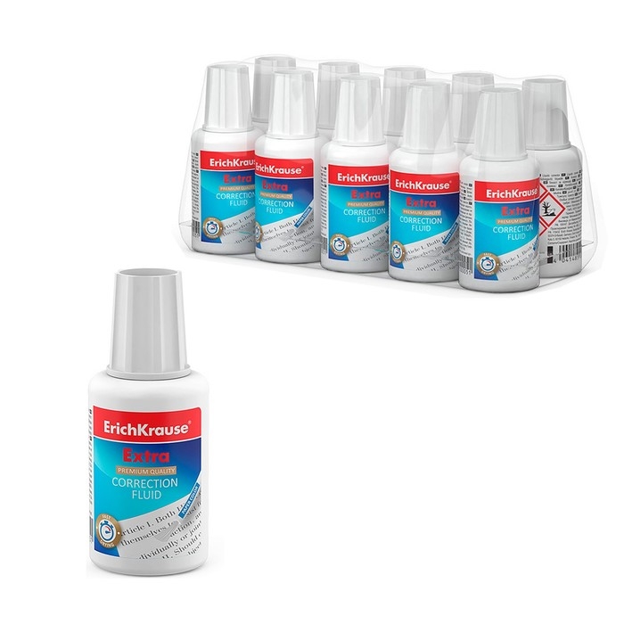 Корректирующая жидкость 20 мл, ErichKrause Extra, на основе растворителя, кисть