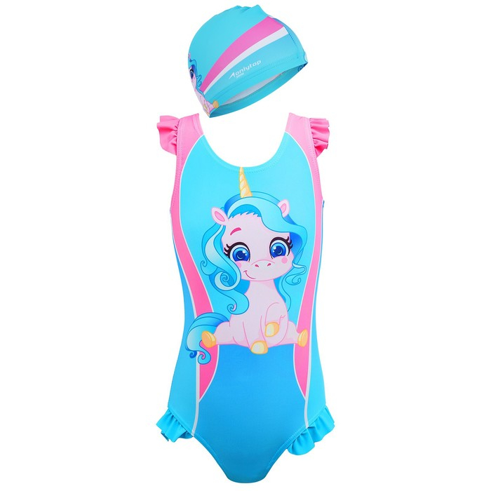 Купальник для девочек + шапочка ONLYTOP, р. 34, рост 128 см, обхват 46-52 см