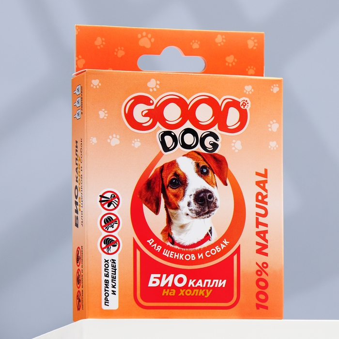 БИО капли GOOD DOG для щенков и собак от блох и клещей, 3 х 2мл