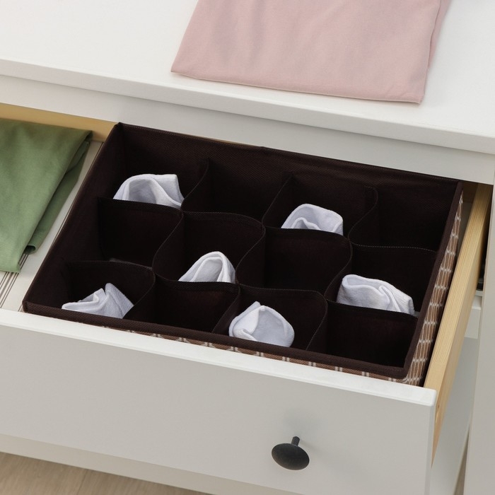 Органайзер для хранения белья Доляна &laquo;Браун&raquo;, 16 ячеек, 32&times;32&times;12 см, цвет коричневый