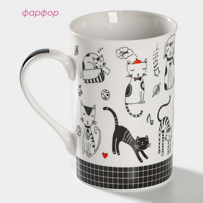 Кружка фарфоровая Доляна «Кошачьи будни», 300 мл, цвет белый Кружка фарфоровая Доляна «Кошачьи будни», 300 мл, цвет белый
