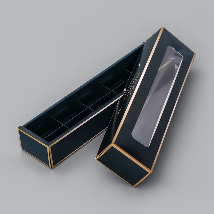 Коробка для 5 конфет с обечайкой, с окном Коробка для 5 конфет с обечайкой, с окном "Мужской дляарок", 21 х 5 х 3,3 см. Кондитерская упаковка