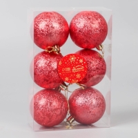 Набор шаров пластик d-6 см, 6 шт "Ретро" красный