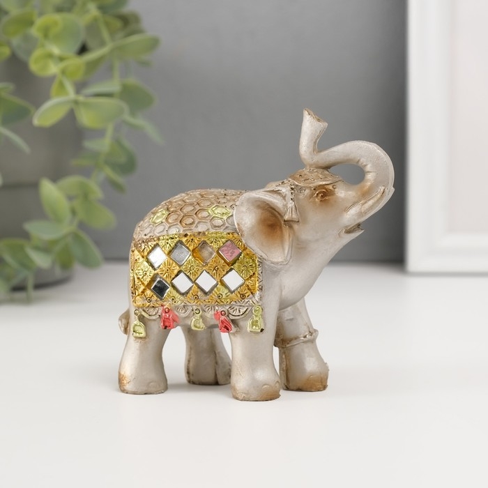 Сувенир полистоун зеркальные вставки (набор 7 шт) "Стадо слонов"11, 10, 8,5, 8, 7, 6,3;5,3см