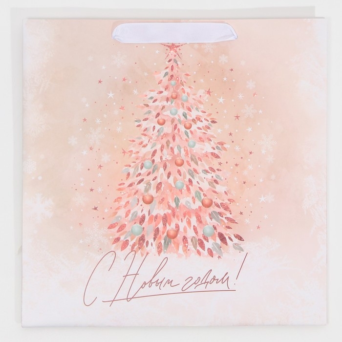 Пакет подарочный новогодний ламинированный квадратный &laquo;Pink&raquo;, 30 х 30 х 12 см, Новый год