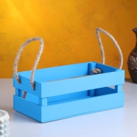 Кашпо деревянное 24.5&times;13.5&times;9 см "Двушка Лайт" реечное, ручка верёвка, голубой Дарим Красиво