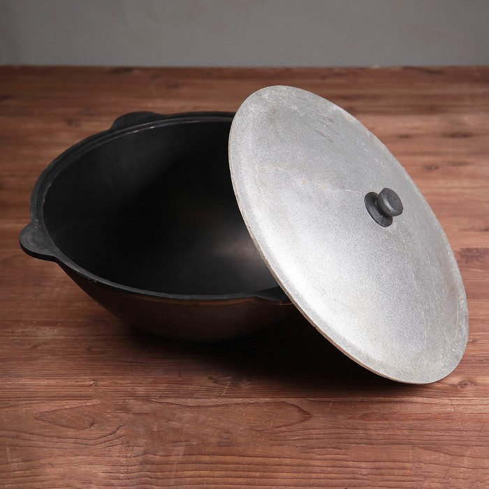 Казан чугунный, 10 л, круглое дно, алюминиевая крышка Казан чугунный, 10 л, круглое дно, алюминиевая крышка