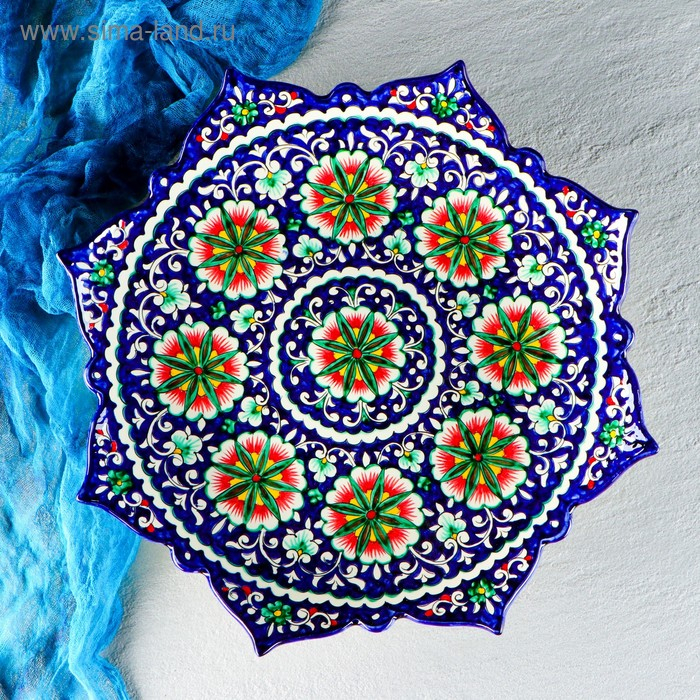 Ляган Риштанская Керамика Ляган Риштанская Керамика "Цветы", 41 см, рифлёный, синий