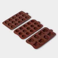 Набор форм для конфет и шоколада Доляна &laquo;Ассорти&raquo;, 3 шт, силикон, цвет коричневый