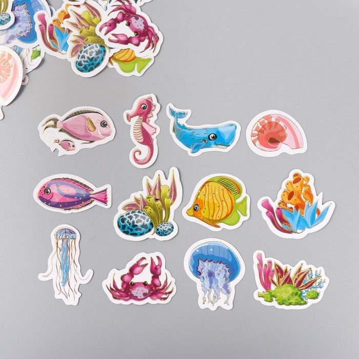 Наклейки для творчества Наклейки для творчества "Подводный мир" тиснение серебро набор 48 шт 9х7х0,8 см