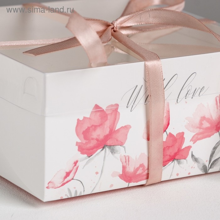 Коробка для капкейков, кондитерская упаковка, 4 ячейки &laquo;For You with love&raquo;, 16 х 16 х 7.5 см