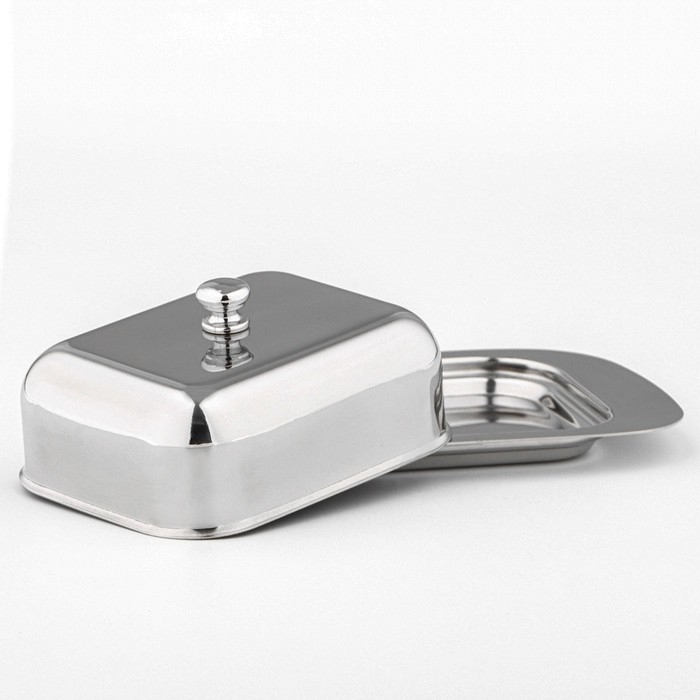 Маслёнка из нержавеющей стали, 19&times;12&times;7 см, цвет серебряный