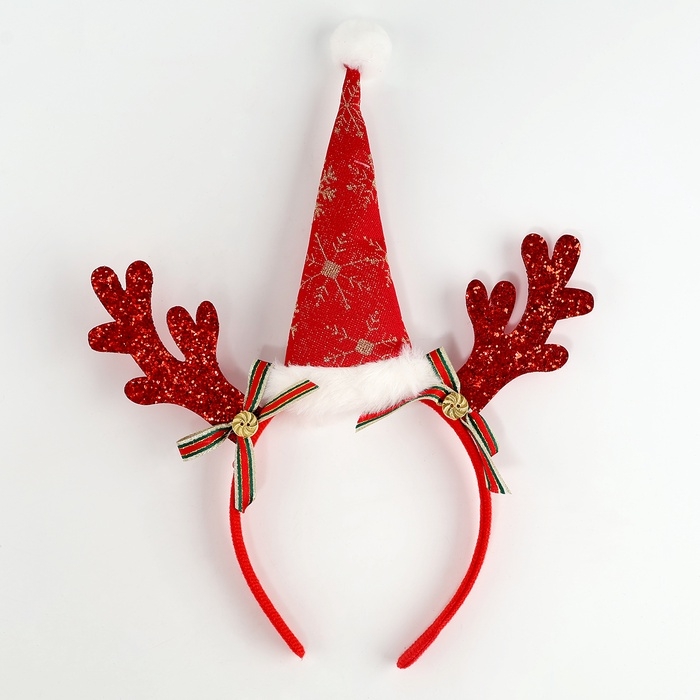 Карнавальный ободок новогодниий для волос детский &laquo;Колпак с рожками&raquo;, красный